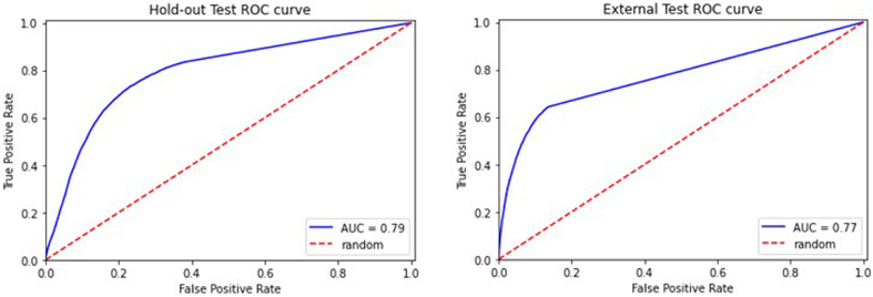 Figure 7: ROC curves of hold-out and external tests for the vessel
detection